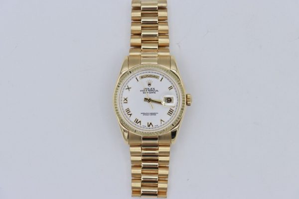Rolex Day-Date 118238 White Roman Dial Presidential 18K Yellow Gold Circa 2006