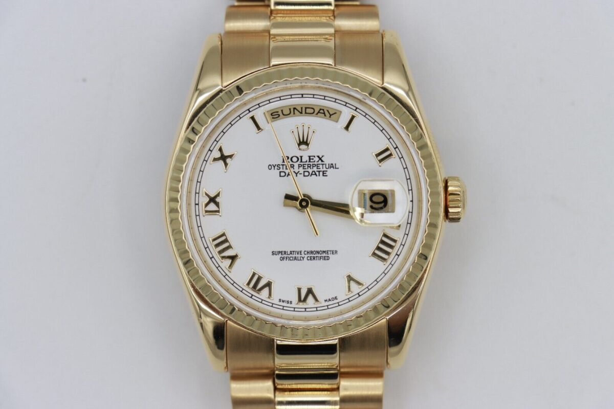 Rolex Day-Date 118238 White Roman Dial Presidential 18K Yellow Gold Circa 2006