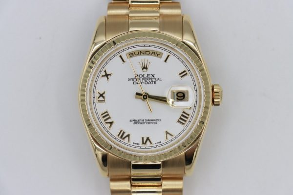 Rolex Day-Date 118238 White Roman Dial Presidential 18K Yellow Gold Circa 2006