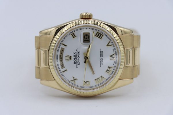 Rolex Day-Date 118238 White Roman Dial Presidential 18K Yellow Gold Circa 2006