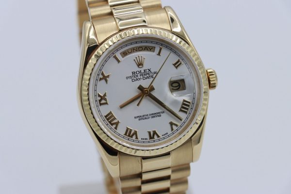 Rolex Day-Date 118238 White Roman Dial Presidential 18K Yellow Gold Circa 2006