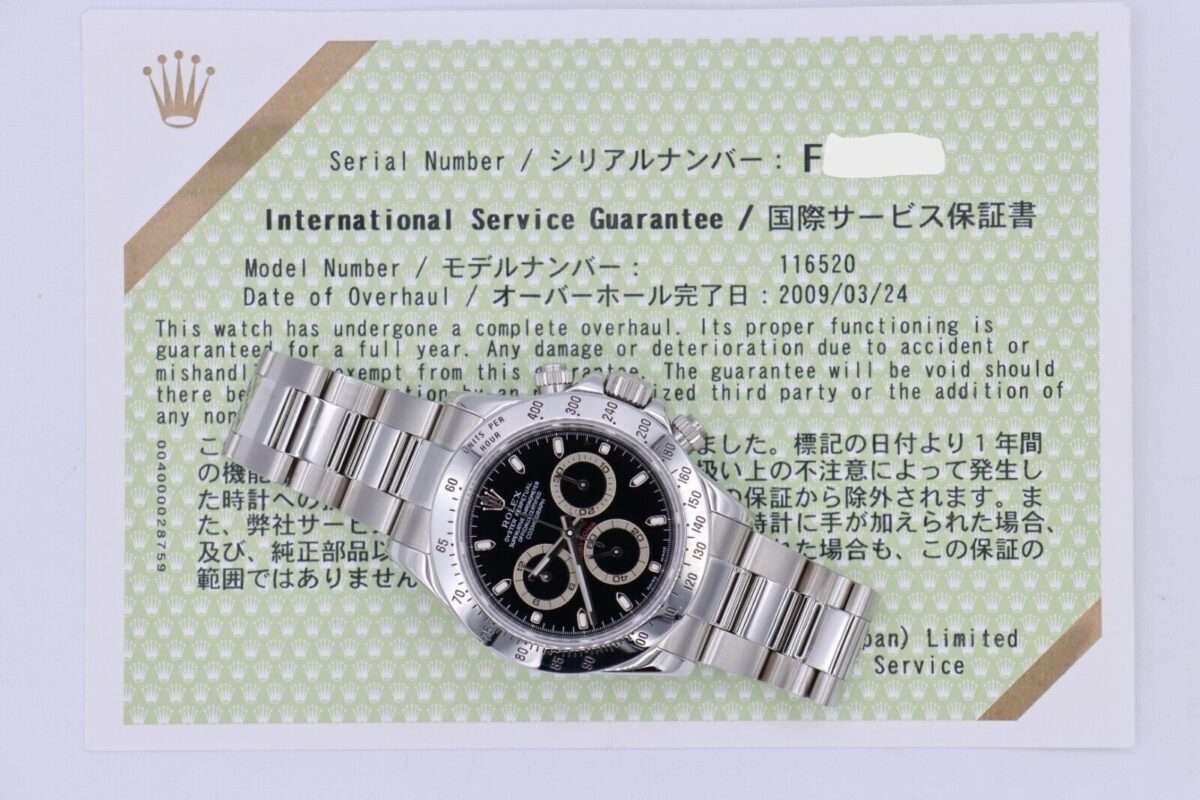 Rolex Daytona 116520 Black Dial Chronograph 40mm Service Papers Circa 2005