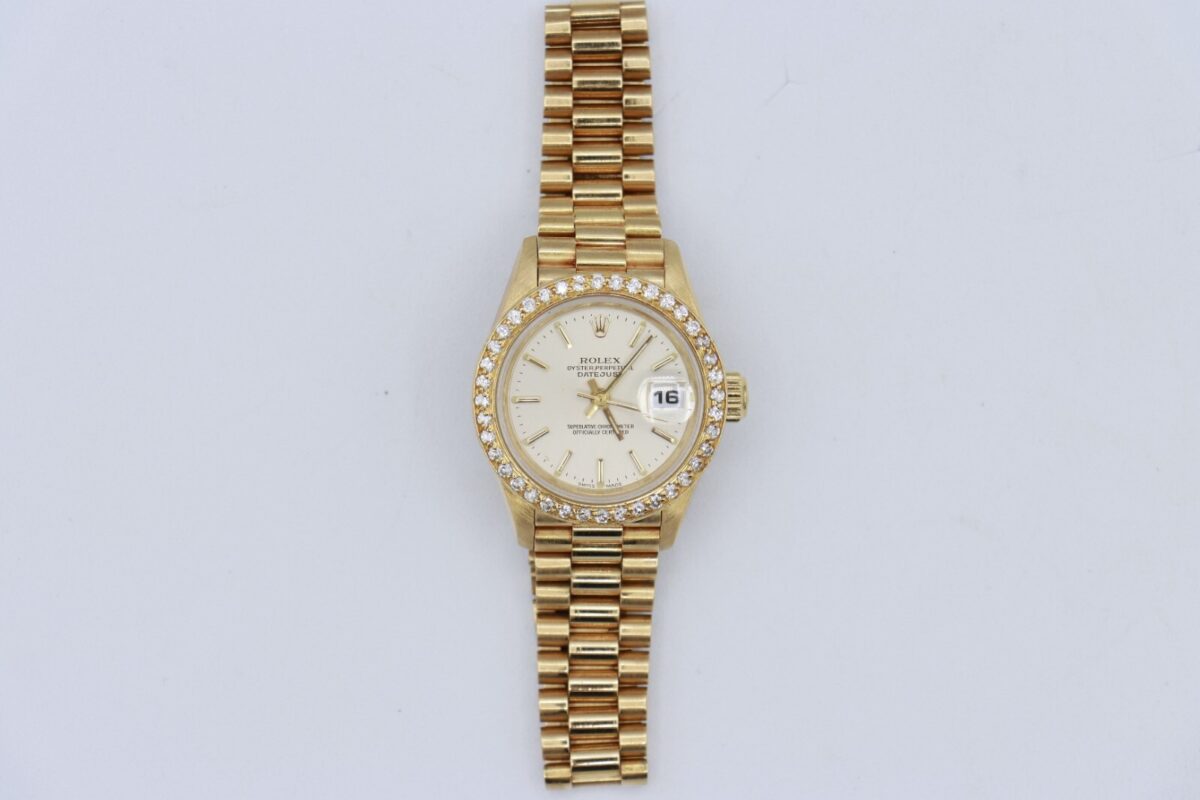 Rolex Datejust 69178 Silver Stick Dial President 18K Diamond Bezel Circa 1995 - Image 3
