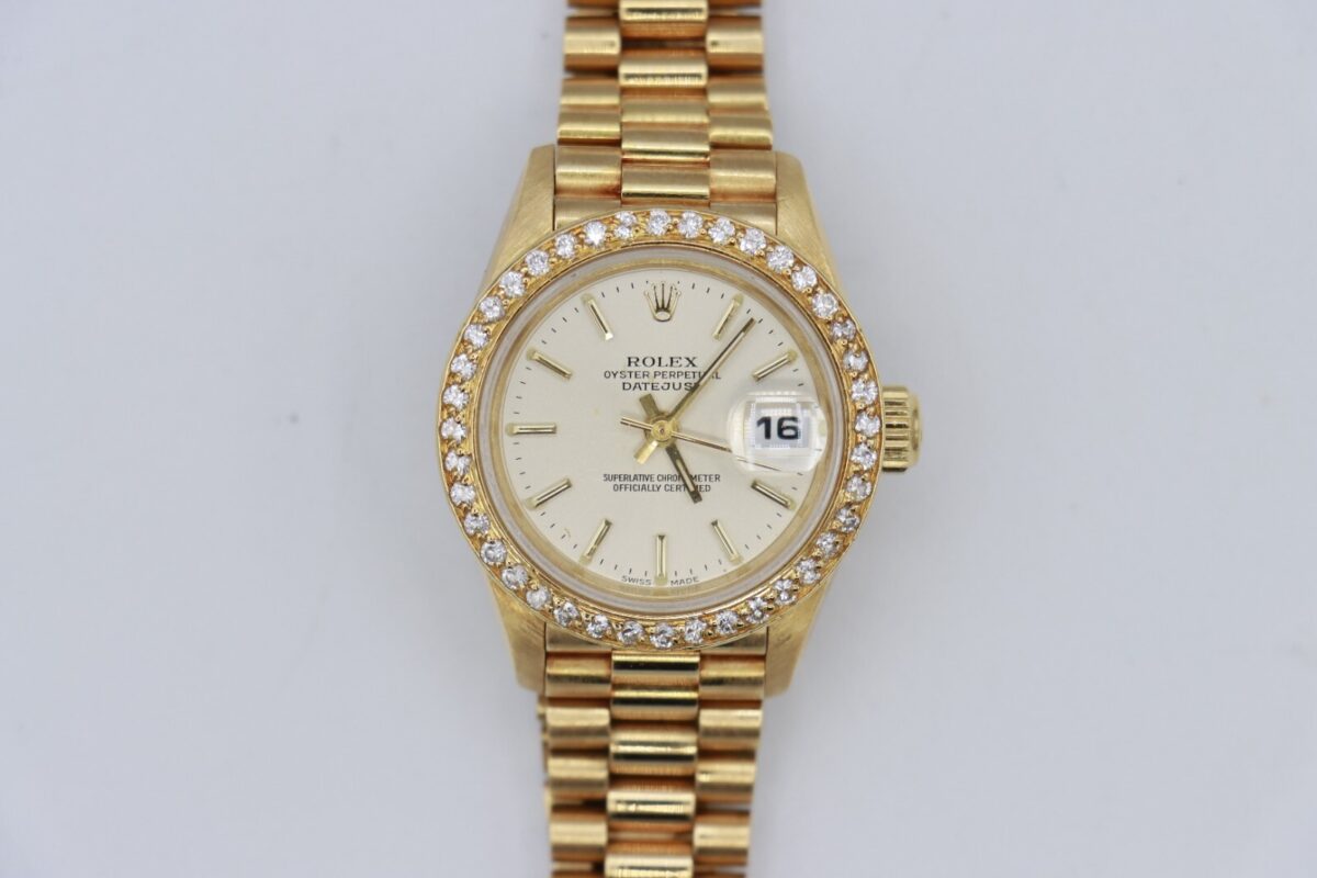 Rolex Datejust 69178 Silver Stick Dial President 18K Diamond Bezel Circa 1995
