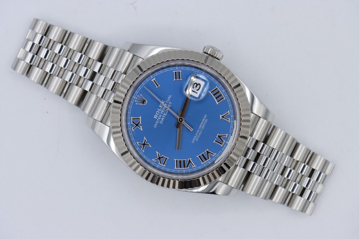 Rolex Datejust 41 126334 Azure Blue Roman Dial Jubilee Band Fluted Bezel 2022 - Image 2