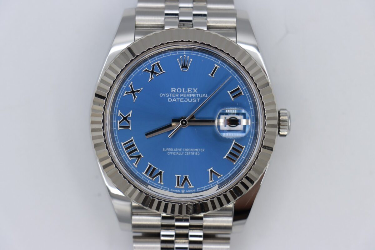 Rolex Datejust 41 126334 Azure Blue Roman Dial Jubilee Band Fluted Bezel 2022