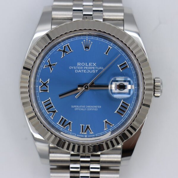 Rolex Datejust 41 126334 Azure Blue Roman Dial Jubilee Band Fluted Bezel 2022