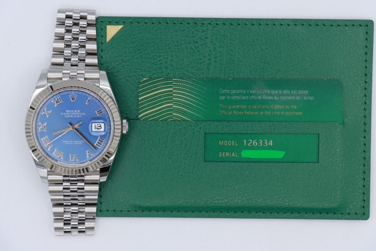 Rolex Datejust 41 126334 Azure Blue Roman Dial Jubilee Band Fluted Bezel 2022 - Image 11