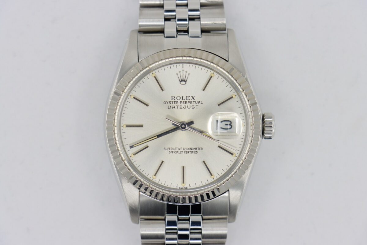 Rolex Datejust 16014 Silver Stick Dial Jubilee Band 36mm Fluted Bezel Circa
