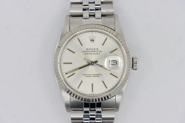 Rolex Datejust 16014 Silver Stick Dial Jubilee Band 36mm Fluted Bezel Circa