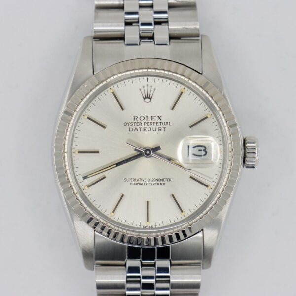 Rolex Datejust 16014 Silver Stick Dial Jubilee Band 36mm Fluted Bezel Circa