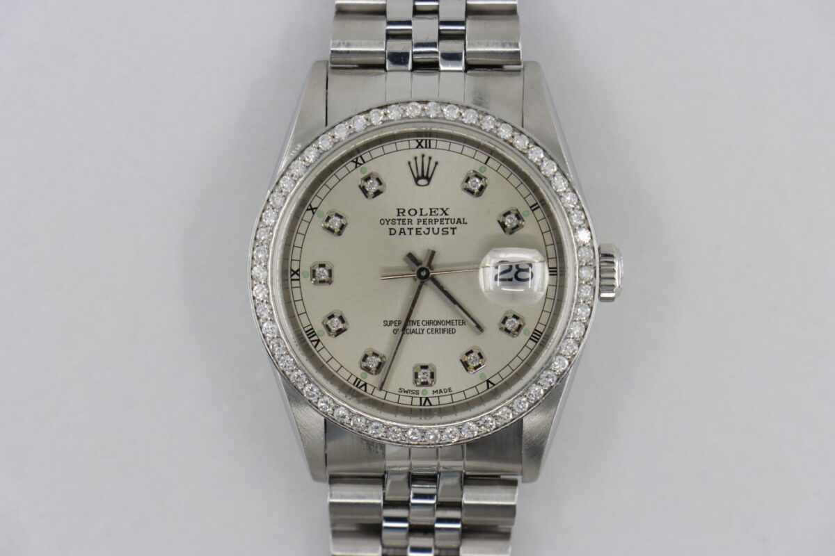 Rolex Datejust 16234 Silver Diamond Dial & Bezel Jubilee Band Circa 1999