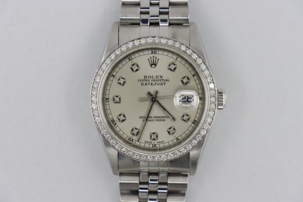 Rolex Datejust 16234 Silver Diamond Dial & Bezel Jubilee Band Circa 1999