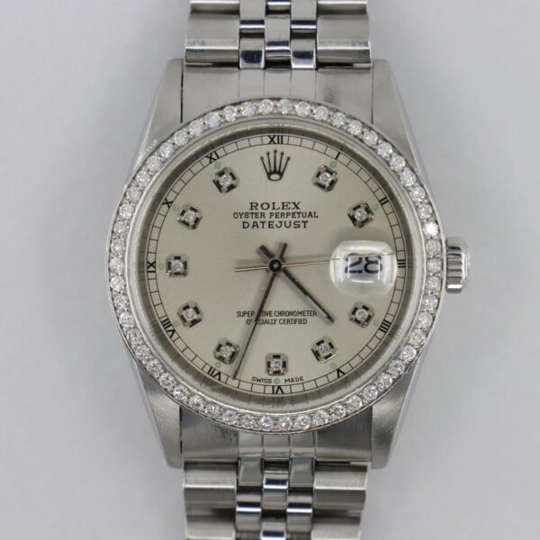 Rolex Datejust 16234 Silver Diamond Dial & Bezel Jubilee Band Circa 1999