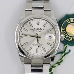 Rolex Datejust 36 126200 Silver Index Dial Oyster Band Smooth Bezel Box & Papers