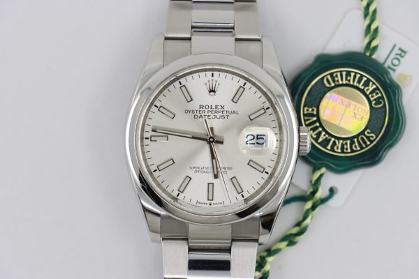Rolex Datejust 36 126200 Silver Index Dial Oyster Band Smooth Bezel Box & Papers