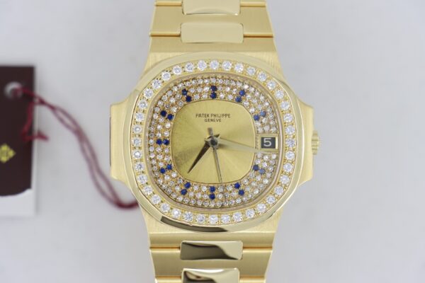 Patek Philippe Nautilus 3800/103 Pave Diamond & Sapphire Dial Circa 1984
