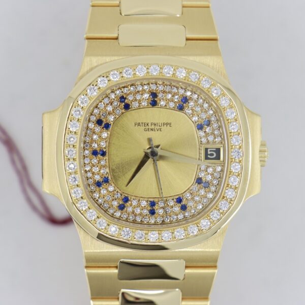 Patek Philippe Nautilus 3800/103 Pave Diamond & Sapphire Dial Circa 1984
