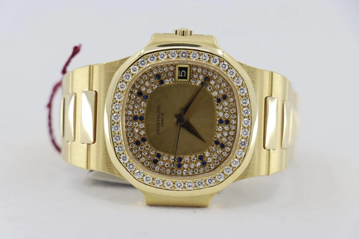 Patek Philippe Nautilus 3800/103 Pave Diamond & Sapphire Dial Circa 1984