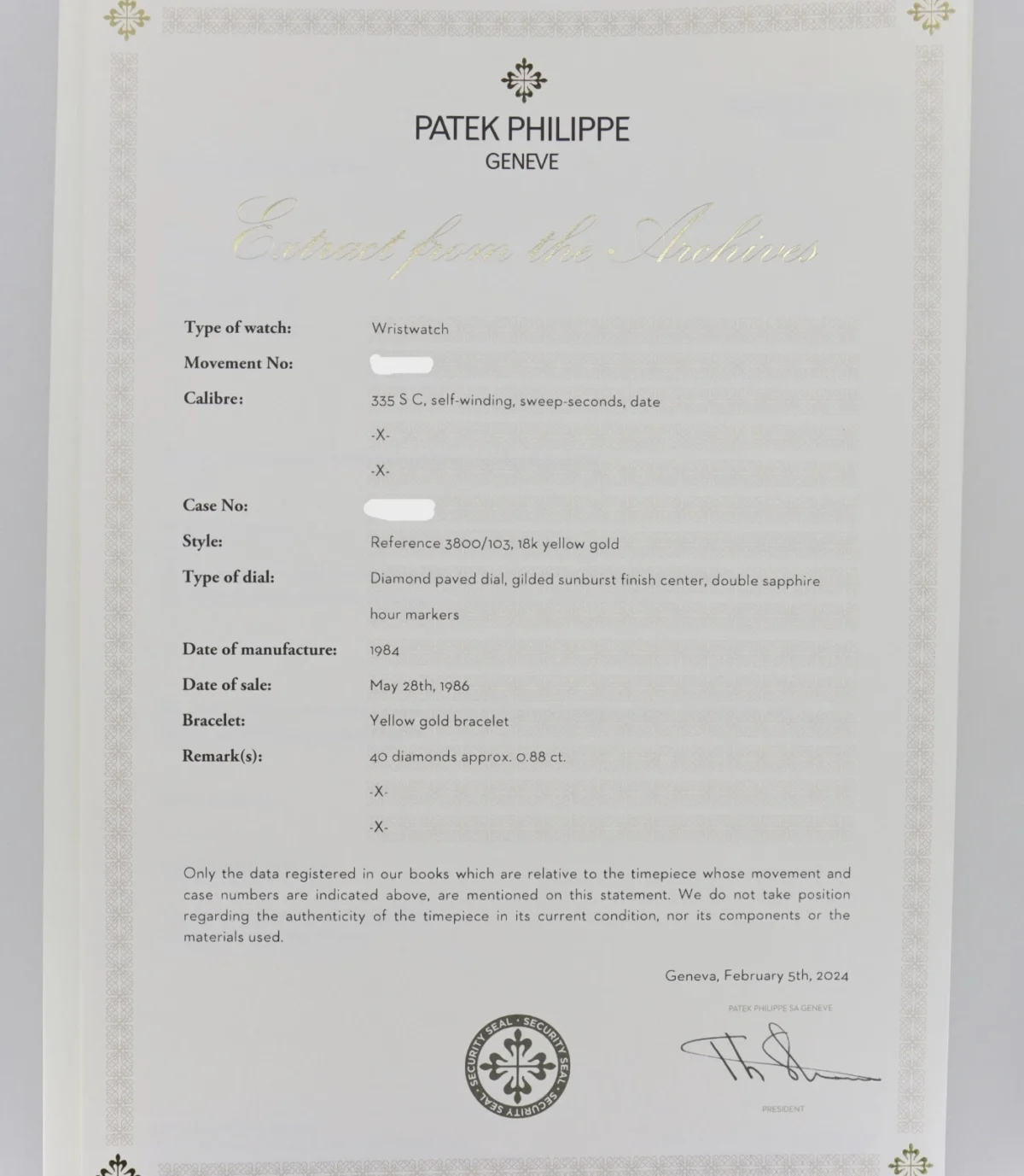 Patek Philippe Nautilus 3800/103 Pave Diamond & Sapphire Dial Circa 1984