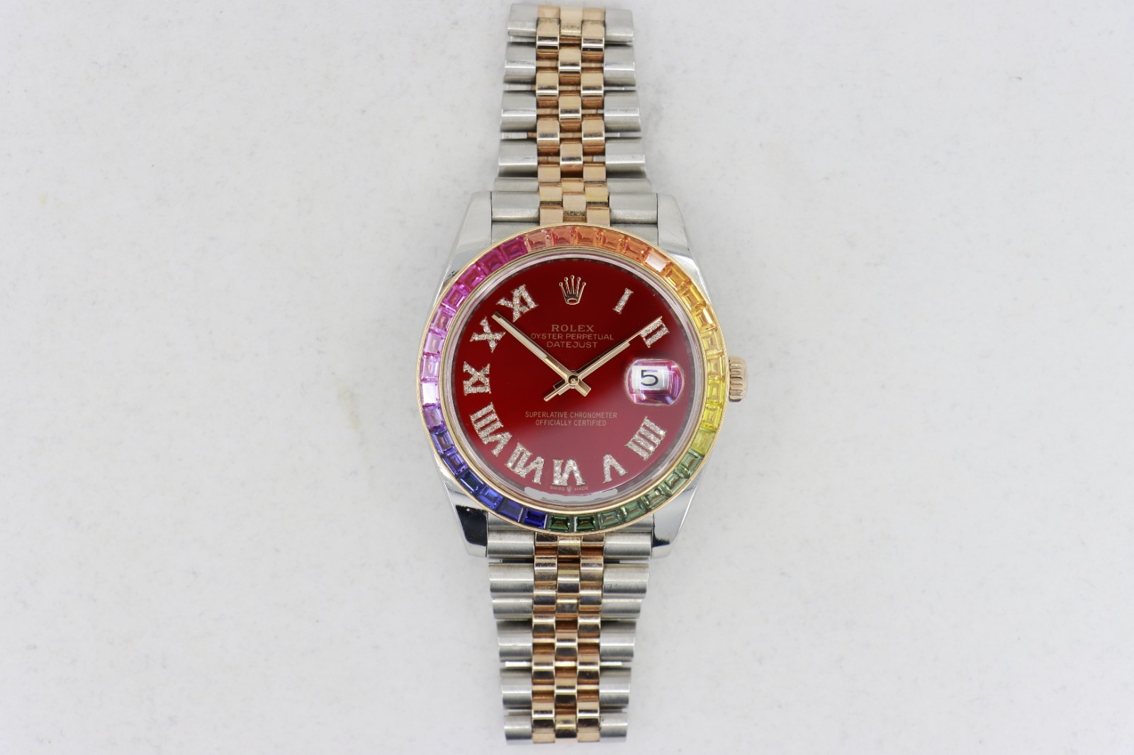 Rolex Datejust 41 126331 Red Pave Diamond Roman Dial Rainbow Bezel Jubilee Band - Image 2