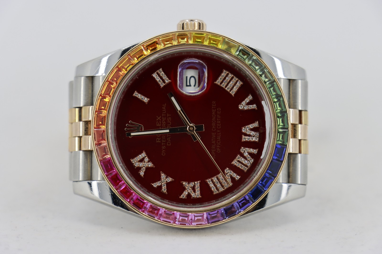 Rolex Datejust 41 126331 Red Pave Diamond Roman Dial Rainbow Bezel Jubilee Band - Image 5