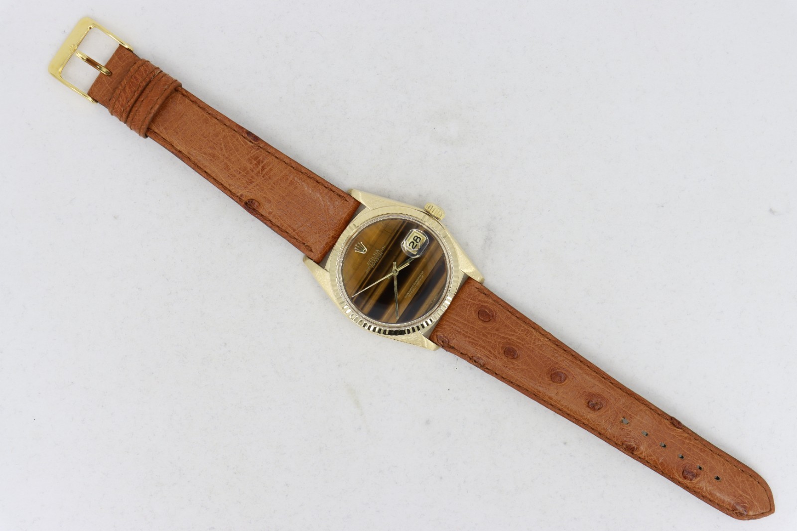 Rolex Datejust 1601/8 Tiger Eye Dial 18K Yellow Gold Leather Strap Circa 1976 - Image 2