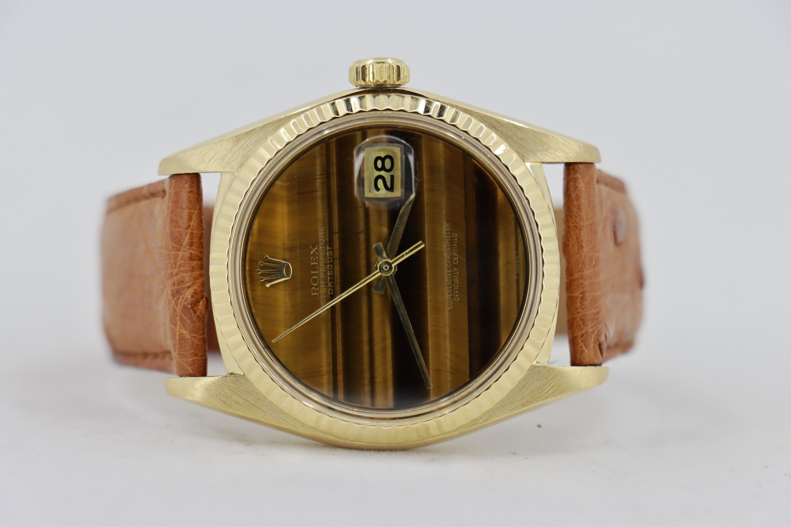 Rolex Datejust 1601/8 Tiger Eye Dial 18K Yellow Gold Leather Strap Circa 1976 - Image 5