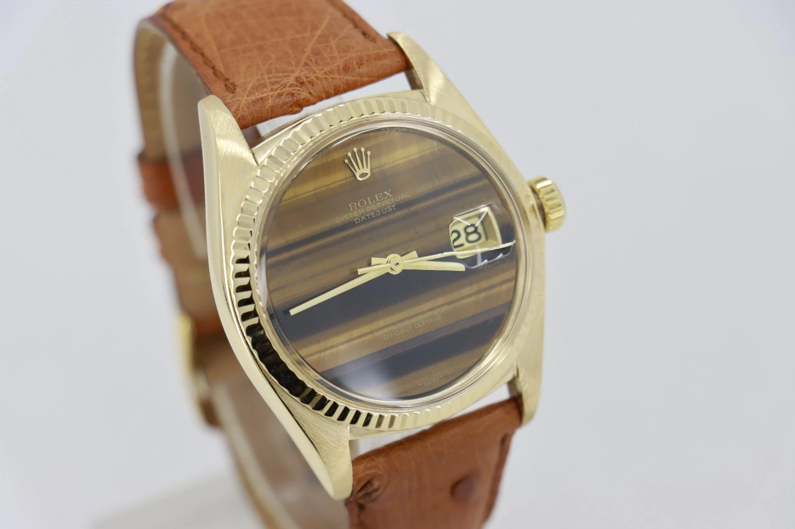 Rolex Datejust 1601/8 Tiger Eye Dial 18K Yellow Gold Leather Strap Circa 1976 - Image 7