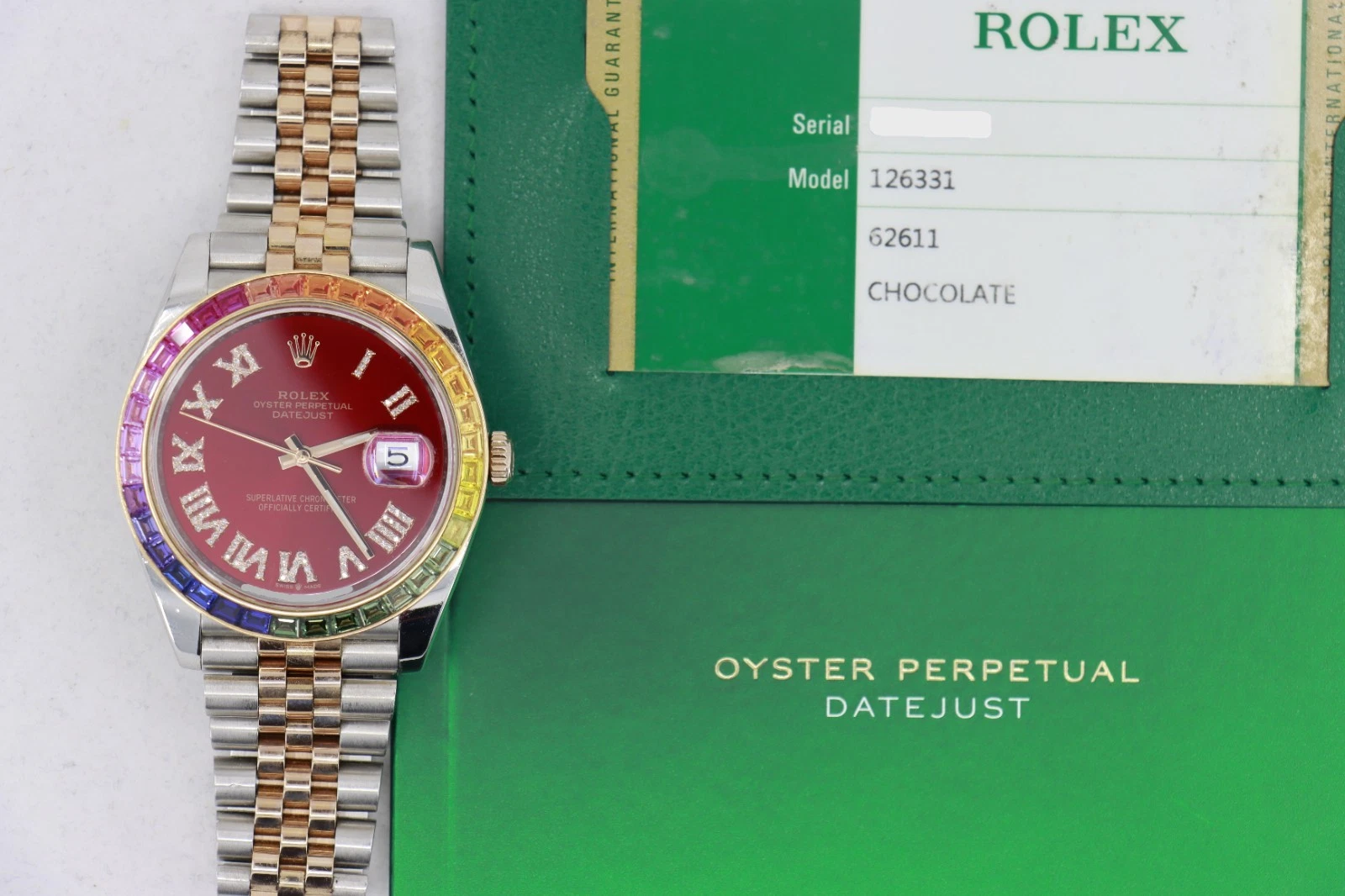 Rolex Datejust 41 126331 Red Pave Diamond Roman Dial Rainbow Bezel Jubilee Band - Image 8