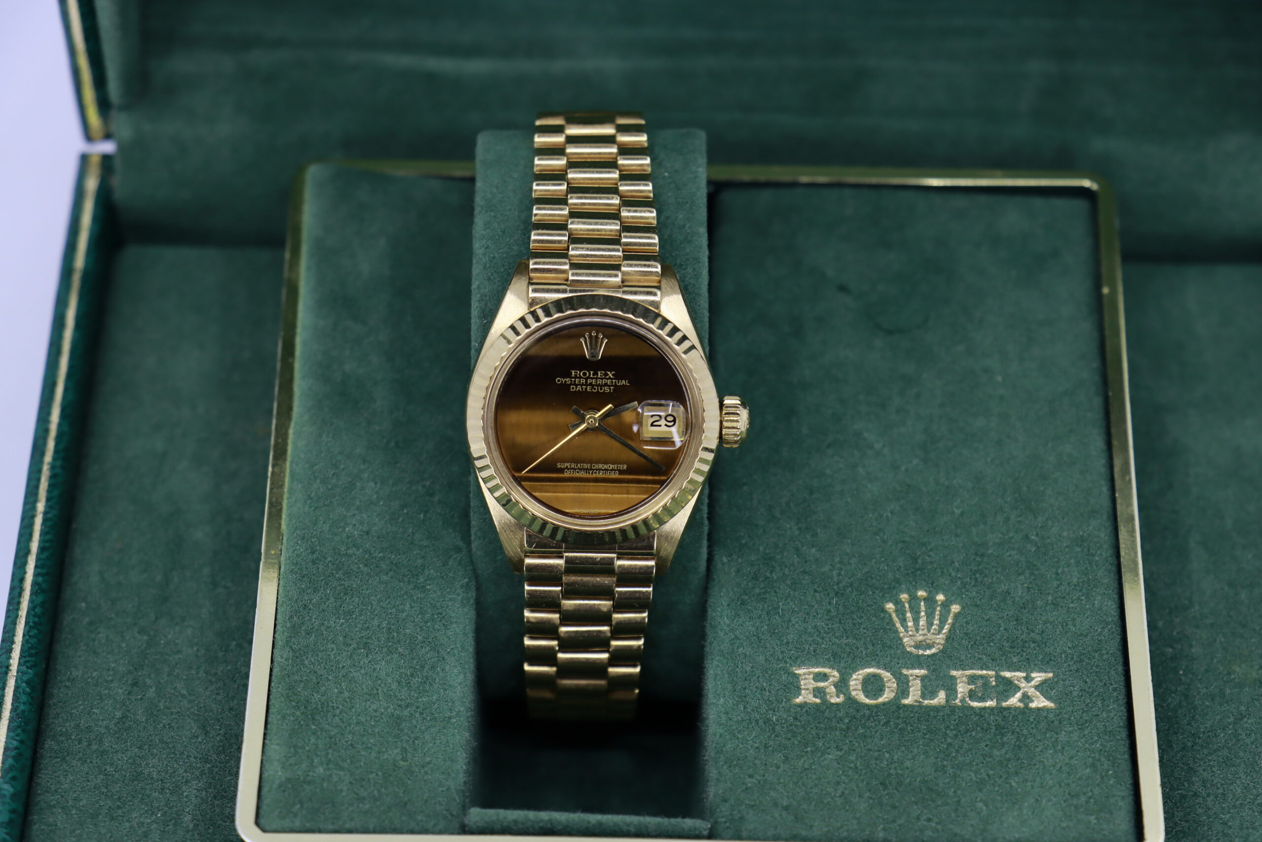 Rolex Lady-Datejust 6917 Tiger Eye Dial President 18K Original Papers Circa 1975 - Image 9